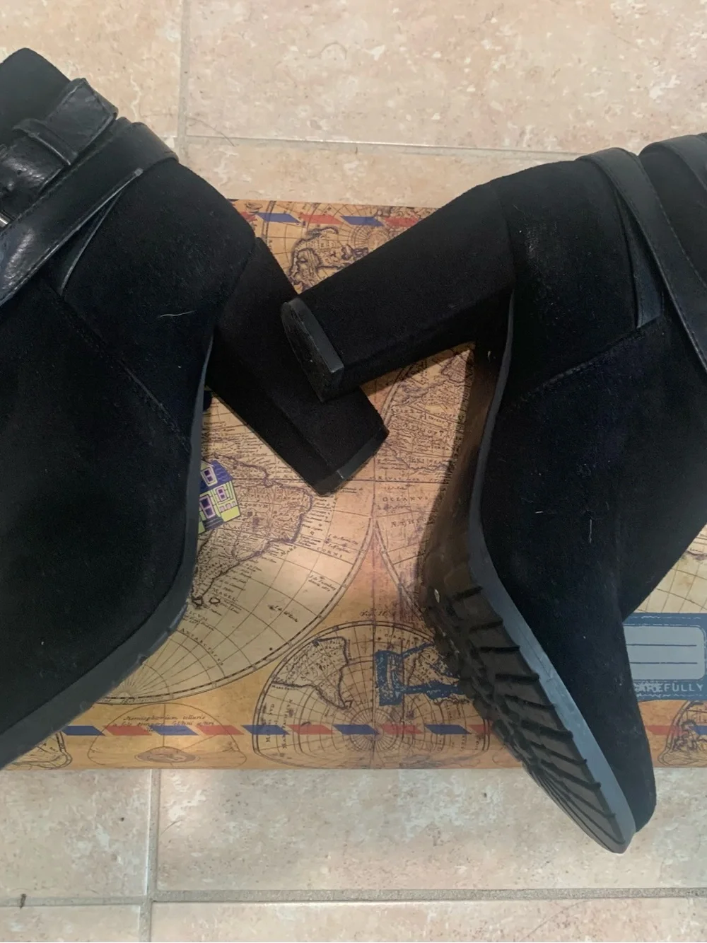 Women’s Black Suede Ankle Boots with Buckle